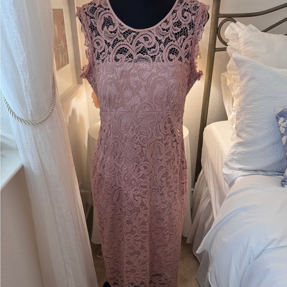 Elegant Lace Sleeveless Dress in Pink